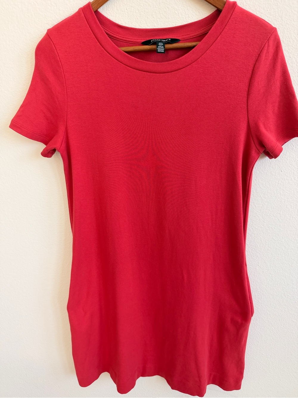Ellen Tracy Bright Red Short Sleeve Crewneck T-Shirt Dress